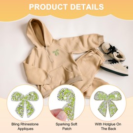 M METERXITY 12-Pack Rhinestone Bow Knot Iron-on Patches 6cm Green Adhesive Appliques Rhinestone Glitters Bow Knot Patches for DIY Crafts/Clothing Repairing/Shoes/Bag/Hat