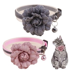 cobalt planet Cat Collars Set of 2 with Bell and Flower Charm, Photogenic Design, Gentle Wearing (Gray & Pink)