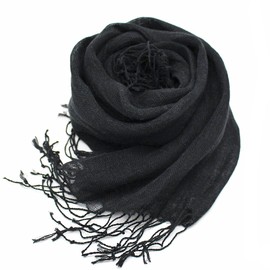 Linen 100% Stole, Washable, Solid, Cool, UV Protection, Wrinkle, Unisex (Black, Black)