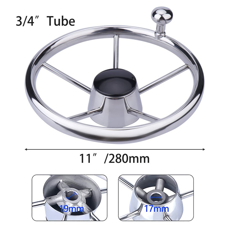 11 inch Boat Steering Wheel,Universal Stainless Steel 5 Spoke Destroyer