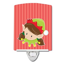 Caroline's Treasures BB8670CNL Christmas Brunette Girl Elf Ceramic Night Light Compact, UL-Certified, Ideal for Bedroom, Bathroom, Nursery, Hallway, Kitchen, 6x4x3, Multicolor