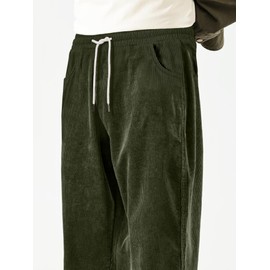 HOTake Men's Casual Corduroy Pants Vintage Drawstring Baggy Sweatpants Wide Leg L(36) Army Green