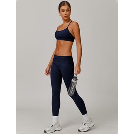 Womens Workout Sets Two Piece Seamless Stretch Cross Back Sports Bras Matching Tummy Control High Waist Leggings Set 2 Piece For Women Gym Yoga Active Wear Outfit Athletic Work Out Dark Blue XL