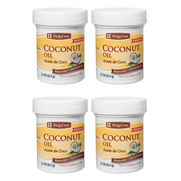 De La Cruz Coconut Oil - Expeller Pressed Coconut Oil for Skin and Hair - Natural Moisturizer for Skin and Hair - 2.2oz (4 Jars)