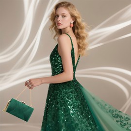 SUIKIHUM Satin Evening Bag Clutch Purse for Women, Chain Tassel Wedding Handbag, Compact Formal Clutch for Party Bride Guest, Green