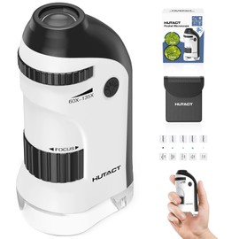 Pocket Microscope for Kids Portable Miniscope: 60-135X Mini Microscope with 5 Prepared Slides - Science Education and Nature Exploration Gifts for Boys Girls 6 7 8 9 10 11 12 (White)