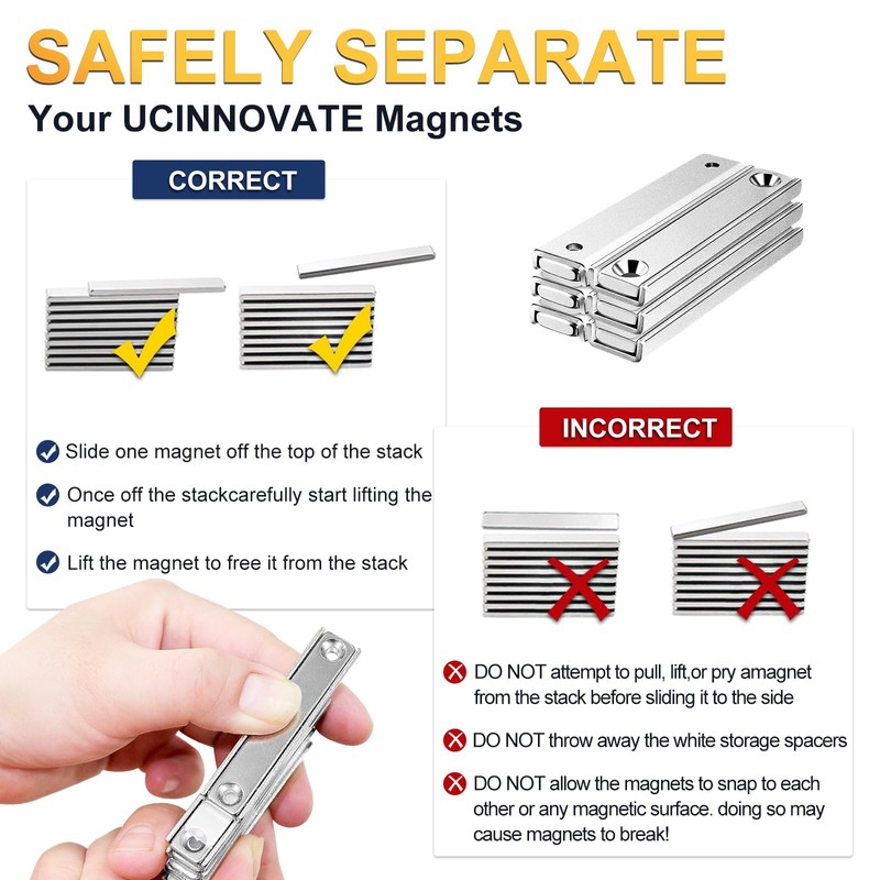 UCINNOVATE Neodymium Rectangular Pot Magnets with Counter Bore, 60x13.5x5mm Bar