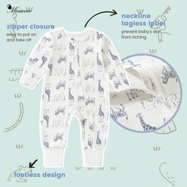 Organic Cotton Baby Footies, 0-24 Months Soft One Piece Footies, Zipper Cotton Bodysuit Long-Sleeve Rompers 2-Pack