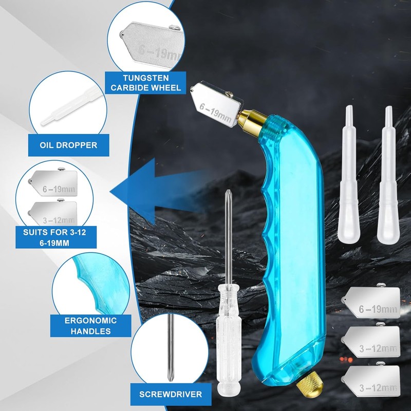 YOTINO Glass Cutting Tool Kit Includes Blue Grip Oil Feed