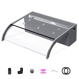 LONGRUNNEW Waterfall Spillway, Clear Acrylic Pool Fountain w/Top Open Lip & Pipe Connector Kits for Outdoor/Indoor Decorative, 11.8'' Pool Water Feature for Garden Patio, Backyard Koi Pond Decor