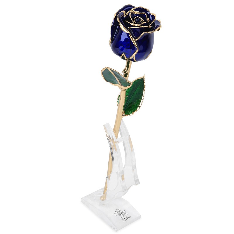 Golded Rose Flower Gift 24K Bright Deep Blue Base for
