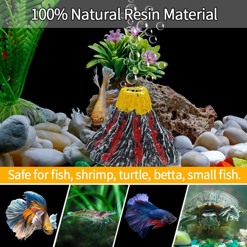 Abnaok Aquarium Volcano with Air Stone Bubbler, Realistic Fish Tank