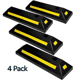 Zone Tech Heavy Duty Vehicle Rubber Parking Guide - 4 Pcs Premium Quality Durable Car, Van, Truck Garage Driveway Floor Wheel Stopper - Professional Grade Parking with Reflective Tape