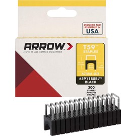 Arrow 591188 Genuine T59 Steel 1/4-Inch by 5/16 Crown Width Insulated Staples for Cable and Wiring, Black, 300 Count