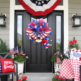 Patriotic Wreath - American Eagle Wreath for Front Door - 16inch 4th of July Wreaths for Front Door - Hero Memorial Day Decorations - 4th of July Independence Day Door Sign