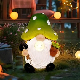 Mushroom Decor Garden Gnomes with Solar Light, Yard Art Gnome Statue Garden Decor with Bubble Ball for Outside Lawn, Patio, Housewarming Gardening Gifts for Women, Mom (Green)