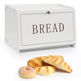 DECOCIAGA Bread Box for Kitchen Countertop, Large Capacity Bread Storage Container for Homemade Bread, Wooden Bread Holder Bread Bin for Kitchen Counter Corner, Cabinet, Pantry, Cupboard (White)