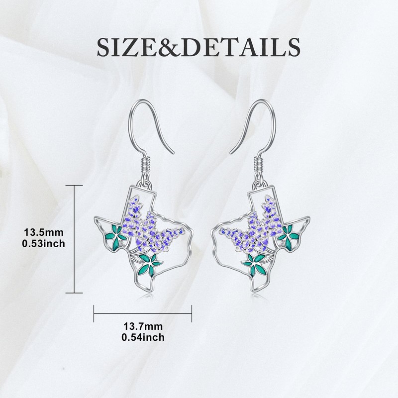 MEIDERBO Texas Earrings 925 Sterling Silver Texas State Map Flag