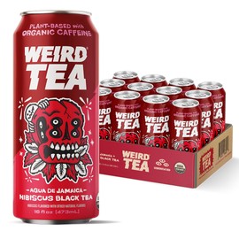Drink Weird Organic Agua de Jamaica Hibiscus Black Tea – 16oz Cans, 160mg Organic Caffeine, Pack of 12 – Bold & Refreshing Energy Drink Alternative