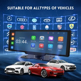10.26" Wireless Carplay Screen with 4K Dash Cam, Portable Android Auto Screen, Car Stereo with 1080P Backup Camera, HD Touch Screen for All Vehicles, GPS Navigation, Mirror Link, Voice Control