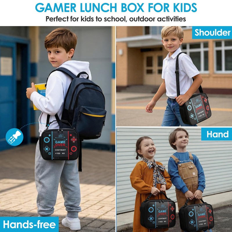 Gamer Lunch Box for Boys Kids, Large Capacity Insulated Lunch