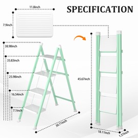 DIAMONDFORGE 4 Step Ladder, Folding Step Stool with Anti-Slip Wide Pedal, Anti-Slip Feet, Sturdiest Steel Construction, Steel Ladder for Home and Office, Green White