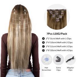 SOBEAUTY Clip in Hair Extensions, Real Human Hair Extensions, 100% Human Hair Remy Natural Hair Double Weft, 7 Pcs 120g Volume Invisible DIY Full Head Hair Extenion (Mix Brown T3/8/613 14 inch)