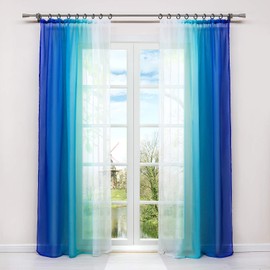 HongYa Pack of 2, Gradient Curtains, Transparent Voile Curtains with Ruffle Tape, H / W, 225 / 140 cm – Blue