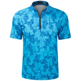 TAPULCO Quarter Zip Quick Dry Athletic Tennis Tshirt High Elastic Sun Protection Short Sleeve Camo Printed Soft Athletic Shirts Leisure Wear Camo Blue XX-Large