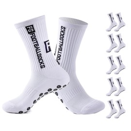 Werfunee Football Socks Football Socks for Men Women Children Non-Slip Grip Socks Football, White, 39-46