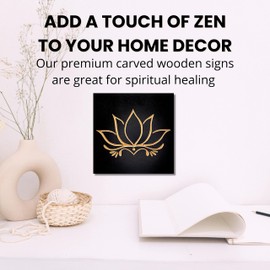Lotus Flower Decor for Pooja Room - 12 x 12 inch - Wooden Zen Wall Decoration, Meditation Room Decor, Lotus Flower Decor for Wall, Alter Decor | True Stock Studios