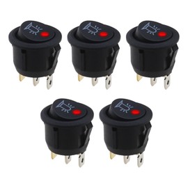 VGOL 5PCS Round Rocker Switch 12V 20A 3 Pins On/Off Press Button with Red LED Indicator Light for 20mm Mounting Hole Diameter Car Truck Boat