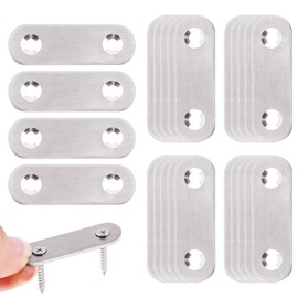 Wopanxye Fastening Brackets, Shelf Brackets, Straight Plate, Stainless Steel Fittings, 24 Pieces, 0.6 x 2.2 inches (16 x 55 mm), Flat Plate, Plate Hardware, Furniture Fixing Plate, Brackets, Screws