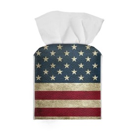 Pzuqiu Vintage American Flag Tissue Box Cover PU Leather Square Tissue Holder Patriotic Tissue Organizer for Bathroom Kitchen