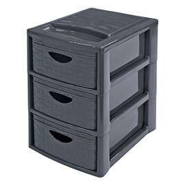 M-Home | Storage tower / 3 drawers | plastic/imitation willow | anthracite | 19 x 29 x 28 cm / drawers DIN A5 | Mini Empire RATTAN S3 | PLS6376-34