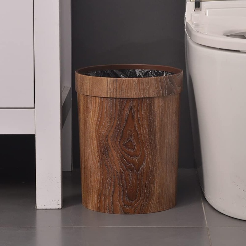 Trash Can Without Lid, Wood Grain Trash Can Single and