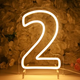Planzo 2 Two Led Neon Sign Light 2th Two Years Old Birthday Baby Cave Backdrop Bedroom Desk Table Wall Sign Decor Banner Wedding Party Decor Gifts Hold Base USB 9.84"x6.7"