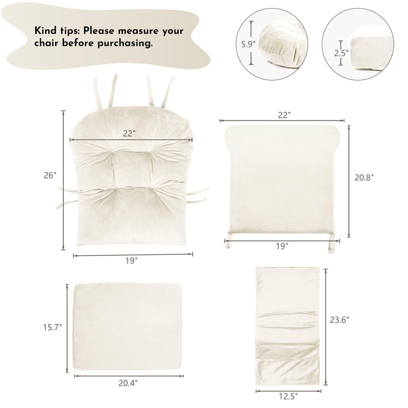 Lucky Monet 5Pcs Glider Rocker Replacement Cushions - Velvet Glider