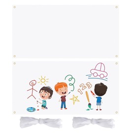Large Blank Banner, Pack of 2 180 x 110 cm White Polyester Blank Flags Banner with 2 x 6 m Thread Ropes for DIY, Painting, Outdoor, Wall Signs, Bussiness, Activities Display, Wedding, Graffiti
