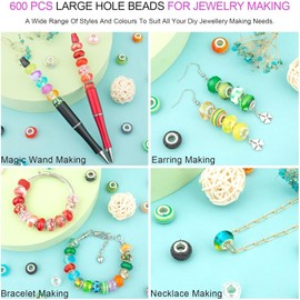 Walquicks 60 Pcs European Large Hole Beads, Assortment Colors, DIY Jewelry Making Charm Beads