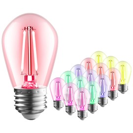 TORCHSTAR 15-Pack S14 Colored LED String Light Bulbs 1.2W, E26 Base, Non-Dimmable, Outdoor Filament Bulbs, 110V Shatterproof Replacement Bulb, IP65 Waterproof, ETL Listed
