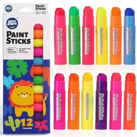 Crayones Témpera Sólidos Lavables para Niños – 12 Colores Neón – Pintura en Barra sin Desorden – No Tóxicos y Secado Rápido