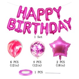 Rose Red Happy Birthday Balloons, 13PCS Letters Balloons 2 PCS Giant Star Foil Balloons 4 PCS Confetti Balloons 6 PCS Latex Balloons Birthday Party Decorations and Supplies Balloons