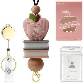 UGELOKI Teacher Lanyards for ID Badges and Keys, Super Cute Silicone Beaded Lanyard Retractable for Women, Teacher Appreciation Gift