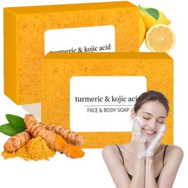Jabón Turmeric Soap,jabon aclarante,jabon de curcuma,Contiene jengibre, limón y ácido kójico, hidrata, ilumina y tiene propiedades antioxidantes, apto para todo tipo de piel (2 barras).