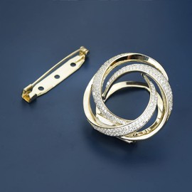 Women Crystal Pearl Bow Flower Scarf Buckle Shawl Holder Ring Scarves Cardigan Open Circle Clips Multifunctional Brooch Jewelry (Gold Three Ring)