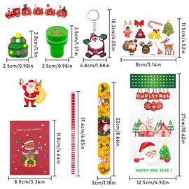 TOPJOWGA Christmas Party Bags, Pack of 132 Christmas Gifts for Children, Sash Bracelet, Candy Bags, Stamp, Keyring, Pencils, Eraser, Tattoos, Christmas Party Bags Children