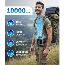 GRLELOU Portable Waist Fan, Shirt Fan Rechargeable with 5 Speeds Adjustable & LED light, Cooling Personal Wearable Fan with 10000mAh Battery, Wearable Belt for Farm Work Outdoor Hiking (Grey)