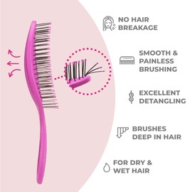 Ninabella Organic Detangling Hair Brush for Women, Men & Children - Does not Pull on Hair - Hair Straightening Brushes for Straight, Curly & Wet Hair - Unique Spiral Hairbrush Pink Delight