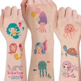 100Sheets Mermaid Temporary Tattoos Birthday Themed Party Supplies Decoration Favors Cartoon Mermaid Sticker for Kids Boys Home Activity Class Prizes Carnival Christmas Rewards